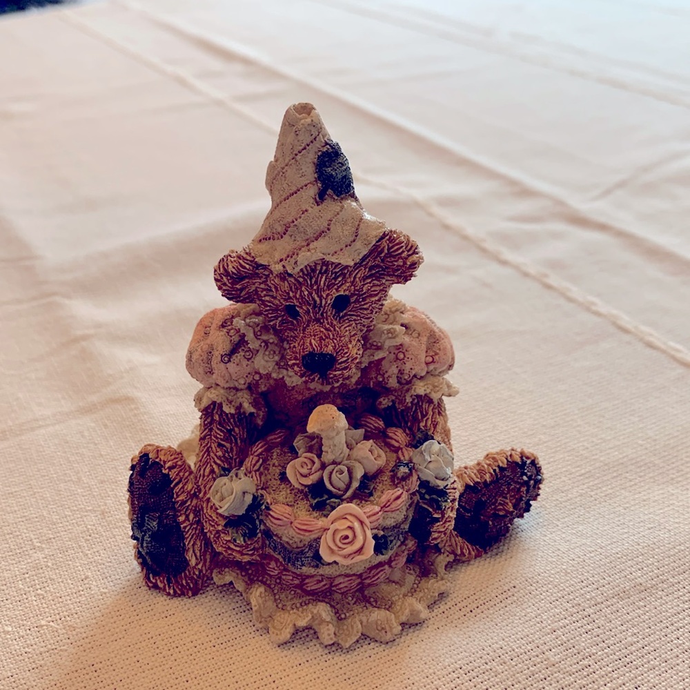 Charming Bear Figurine with Floral Cake